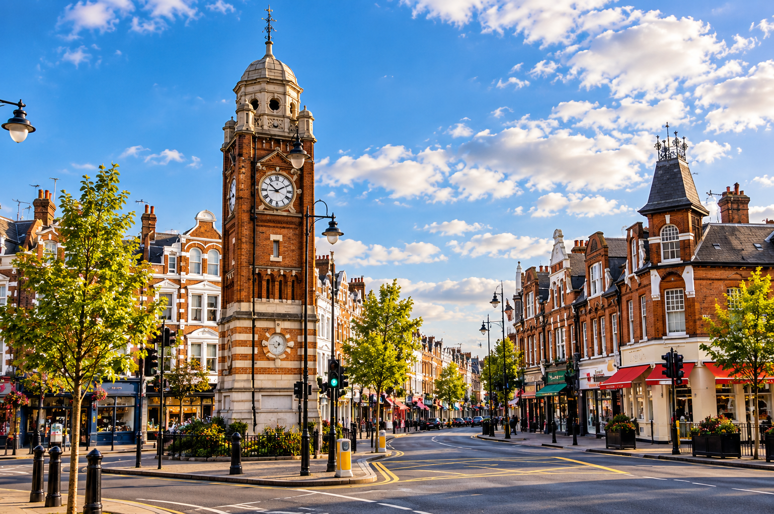 Crouch End clock tower and Broadway